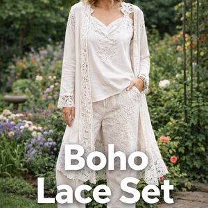 Alachka Boho Lace Set in White